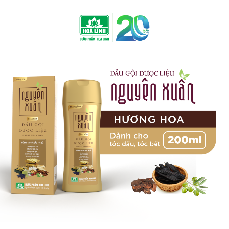 Dầu gội dược liệu Nguyên Xuân Bồng bềnh 200ml - Ngát hương hoa, phù hợp cho da đầu dầu.