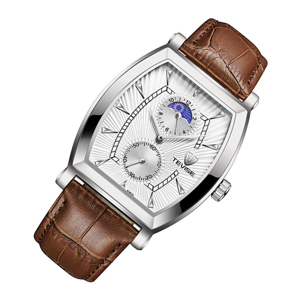 Classic Rectangle Dial Leather Band Men Automatic Watch