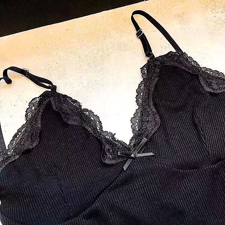 Đồ Bộ Ngủ 2 Dây Thun Gân Viền Ren Sexy Cho Phái Đẹp - Tặng 1 cột tóc quả bơ