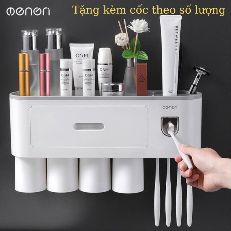 Kệ Phòng Tắm Thông Minh OENON Hàn Quốc Kèm Cốc Hút Từ lấy kem đánh răng tự động Giá đựng đồ đa năng dán tường