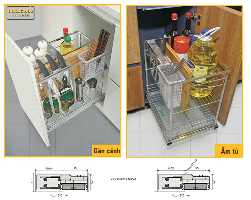 Giá gia vị inox 304 cho tủ bếp bảo hành vĩnh viễn han gỉ 3 tầng để đồ
