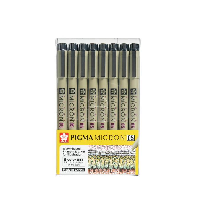 Set 8 Bút kim màu đi nét chuyên nghiệp Sakura Pigma Micron cỡ 05