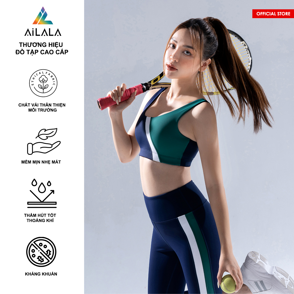 Bộ quần áo thể thao nữ AiLALA LUX48, Đồ tập Yoga Gym Pilates, chất vải Hi-tech cao cấp