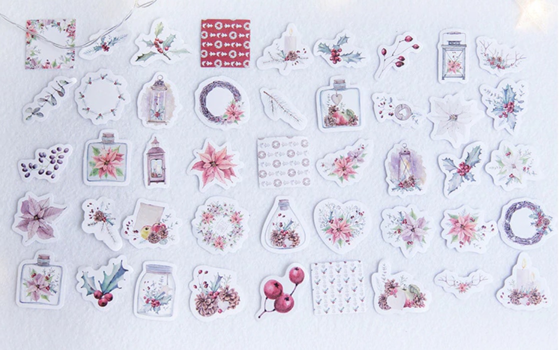 Hộp 45 Miếng Dán Sticker Trang Trí The Flowers Of Christmas