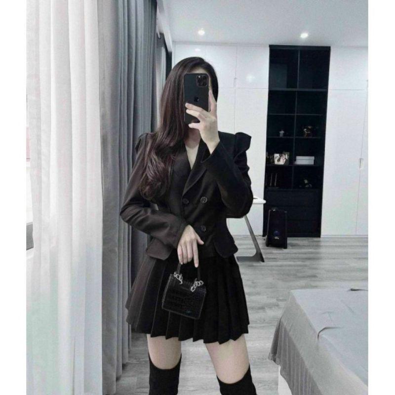 Set áo vest chân váy xếp ly chỉ có bigsize