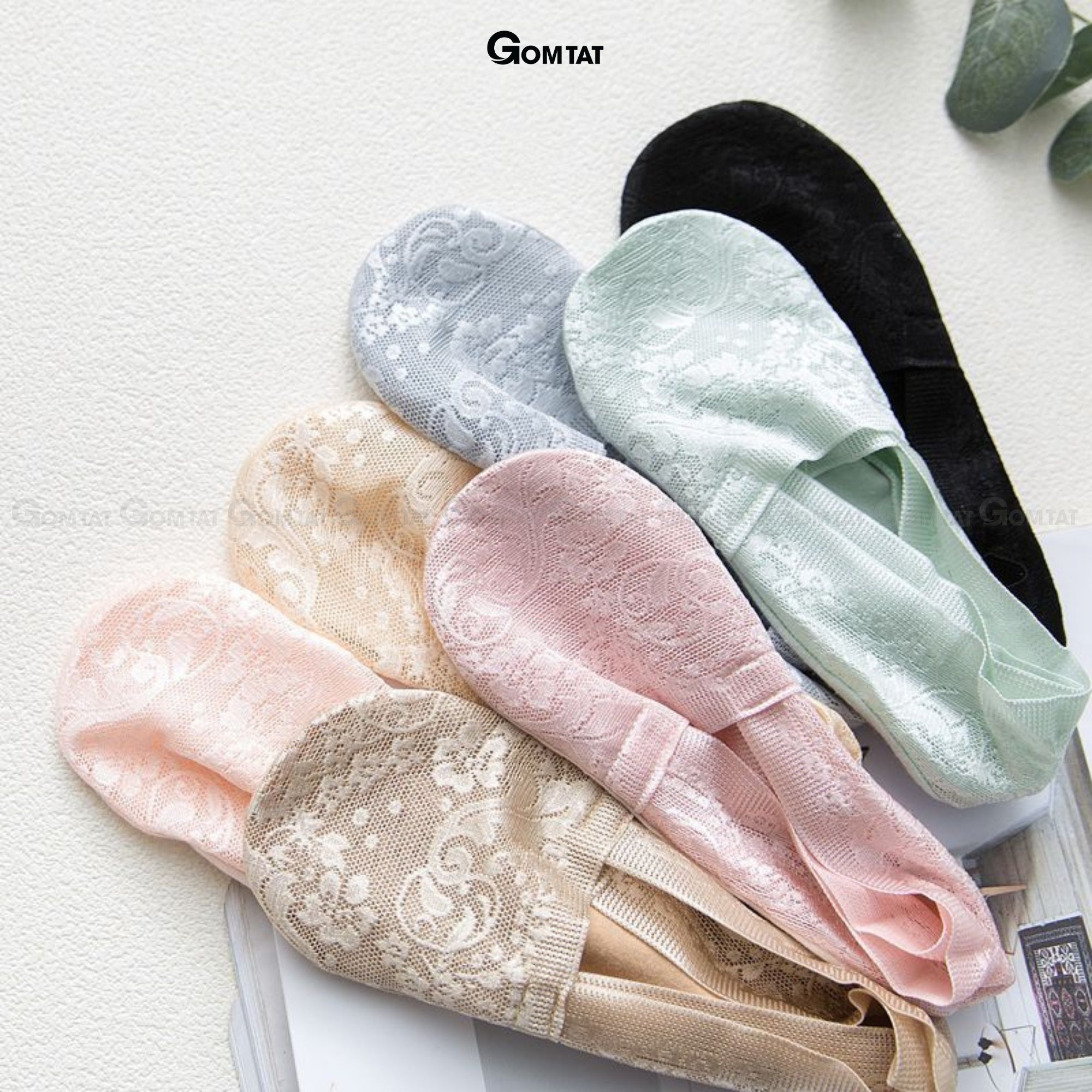 Tất nữ đi giày búp bê có bo thun chống tuột gót, vớ lười nữ chất liệu lụa phối ren cao cấp - LUAREN-PO-3028-1DOI