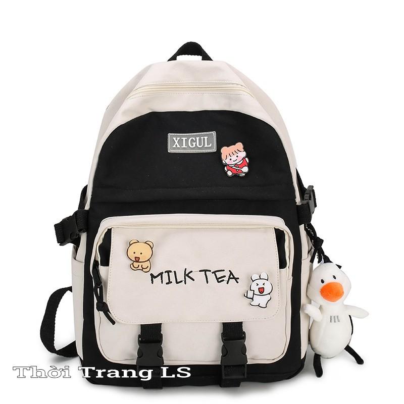 Balo Đi Học Nữ TẶNG KÈM STIKER Balo ULZZANG Du Lịch Thời Trang Chống Nước Đi Chơi Đi Phượt MILK TEA BL03