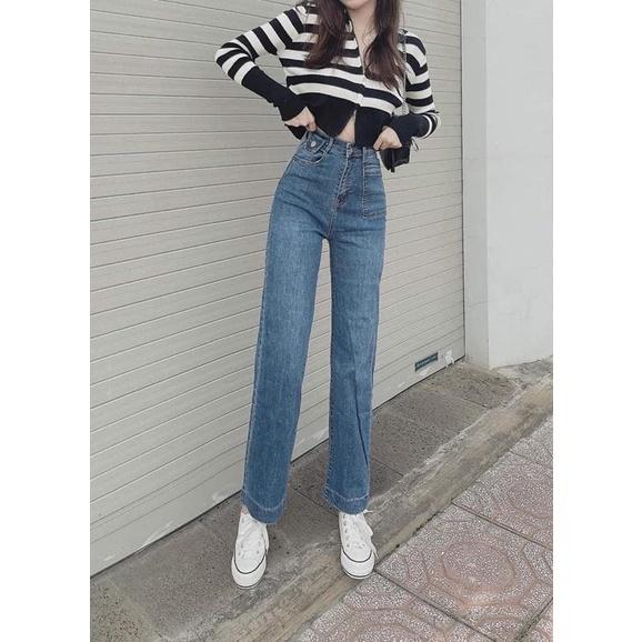 QUẦN JEAN XANH NHẠT ỐNG ĐỨNG CẠP CAO