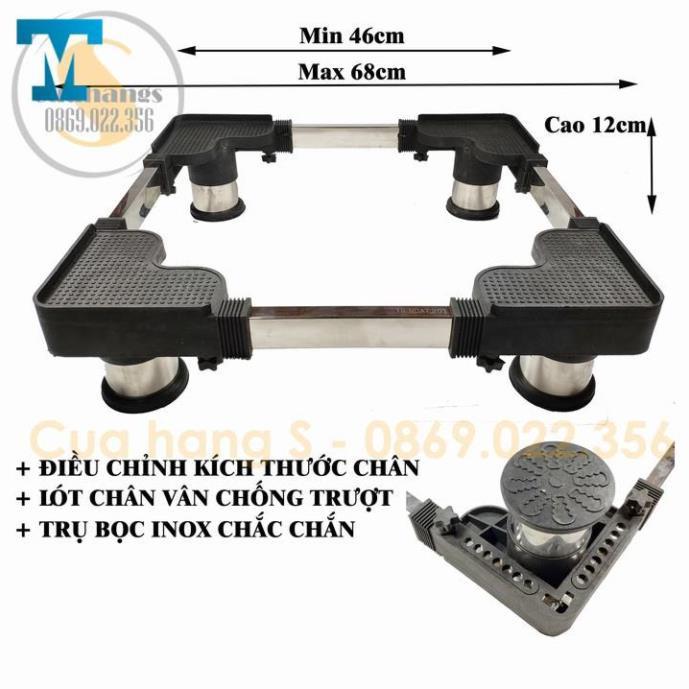 Chân đỡ máy giặt, tủ lạnh trụ inox chống rung ồn cao cấp - BH 2 năm