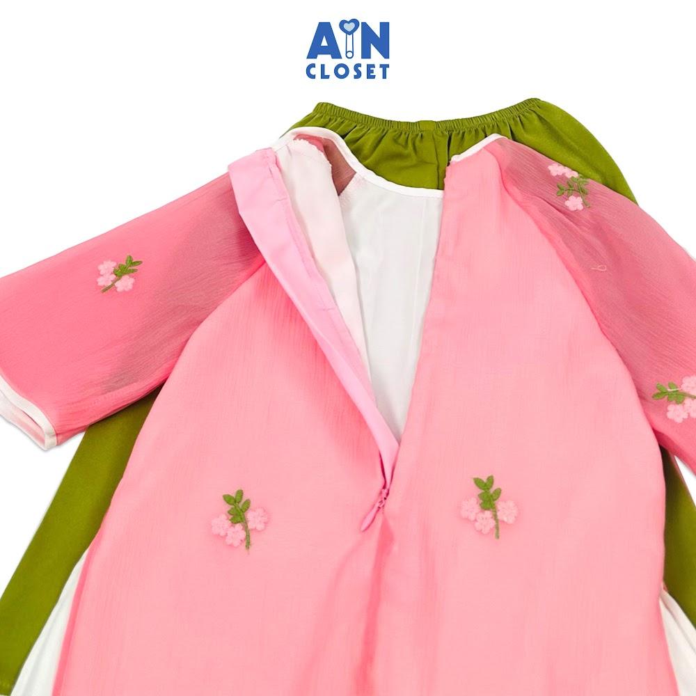 Bộ Áo Dài bé gái họa tiết Đào Nhí Hồng tơ lụa - AICDBGJEVPK8 - AIN Closet