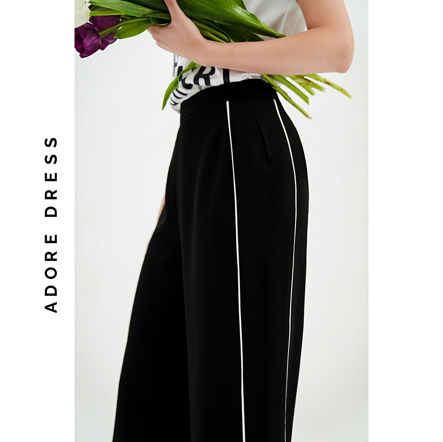 Quần suông culottes tuýt si đen lé trắng 3ASTR2001 ADORE DRESS