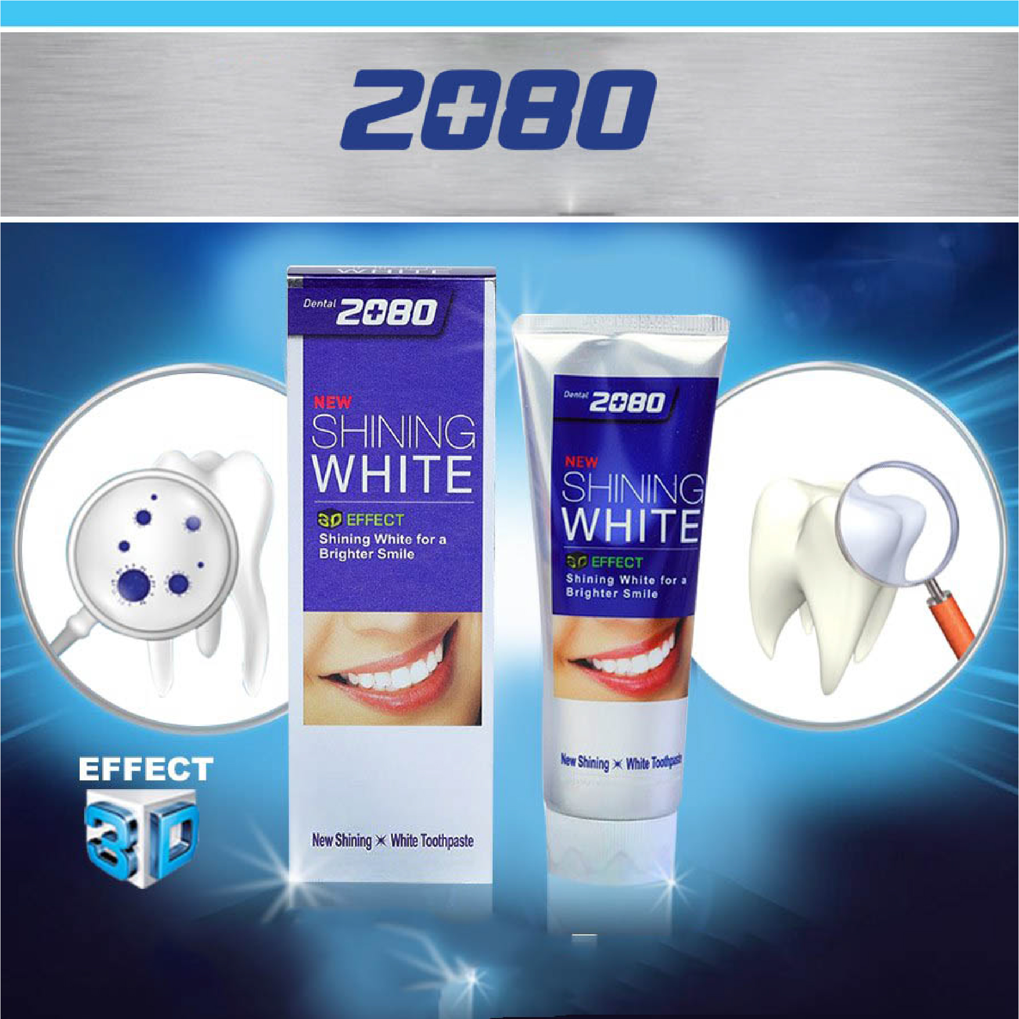 Kem đánh răng cao cao cấp làm trắng răng chuyên biệt 2080 SHINING WHITE 3D EFFECT 100g - Hàn Quốc Chính Hãng