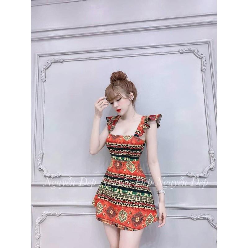 Đầm xoè hoạ tiết tay cánh tiên xinh lung linh kèm hình thật