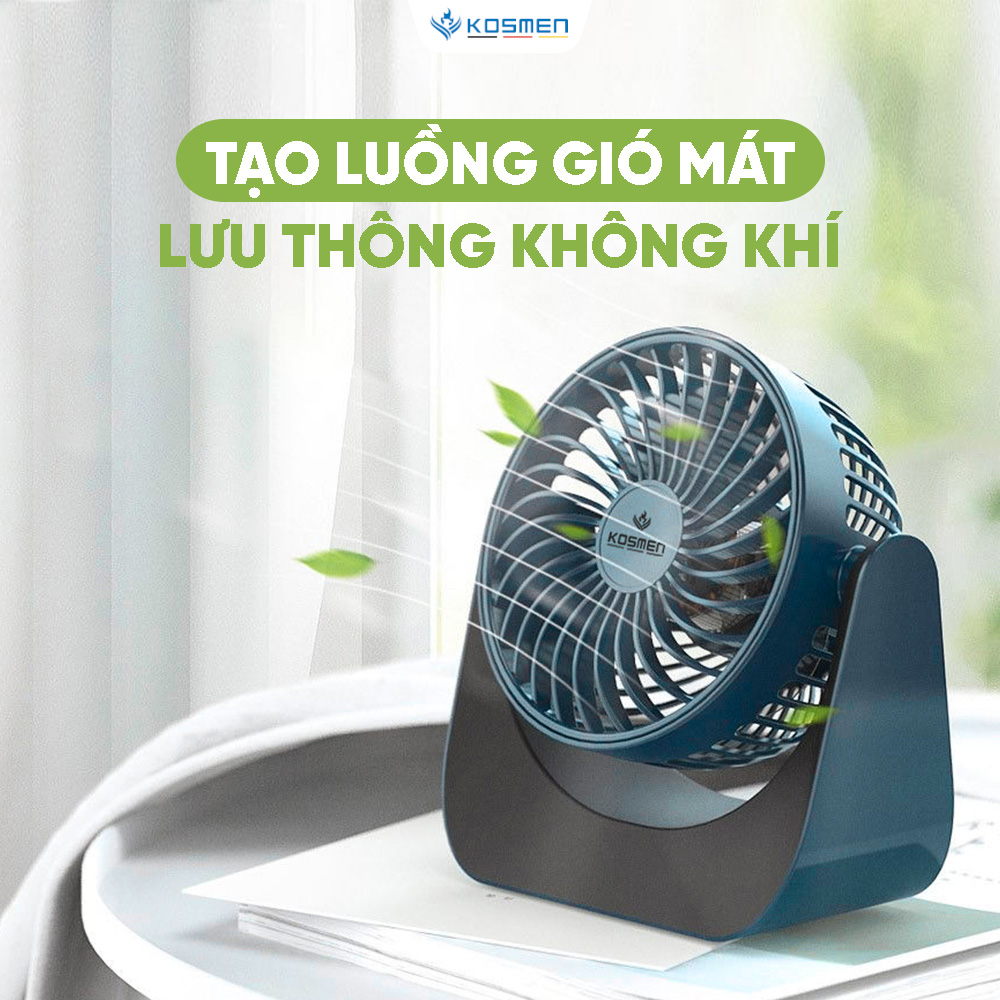 Quạt Mini Để Bàn Kosmen F118 Có Lưới Bảo Vệ , Dung Lượng Pin Khủng, Xoay 360 Độ - Hàng Chính Hãng