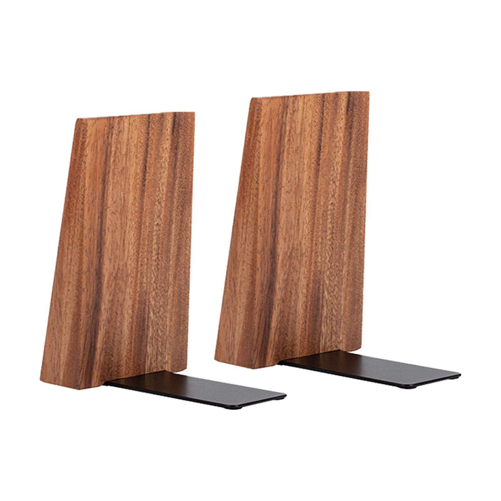 2 Pieces Wooden Books Ends Book Holder Handmade Solid Non Slip for Bookshelf