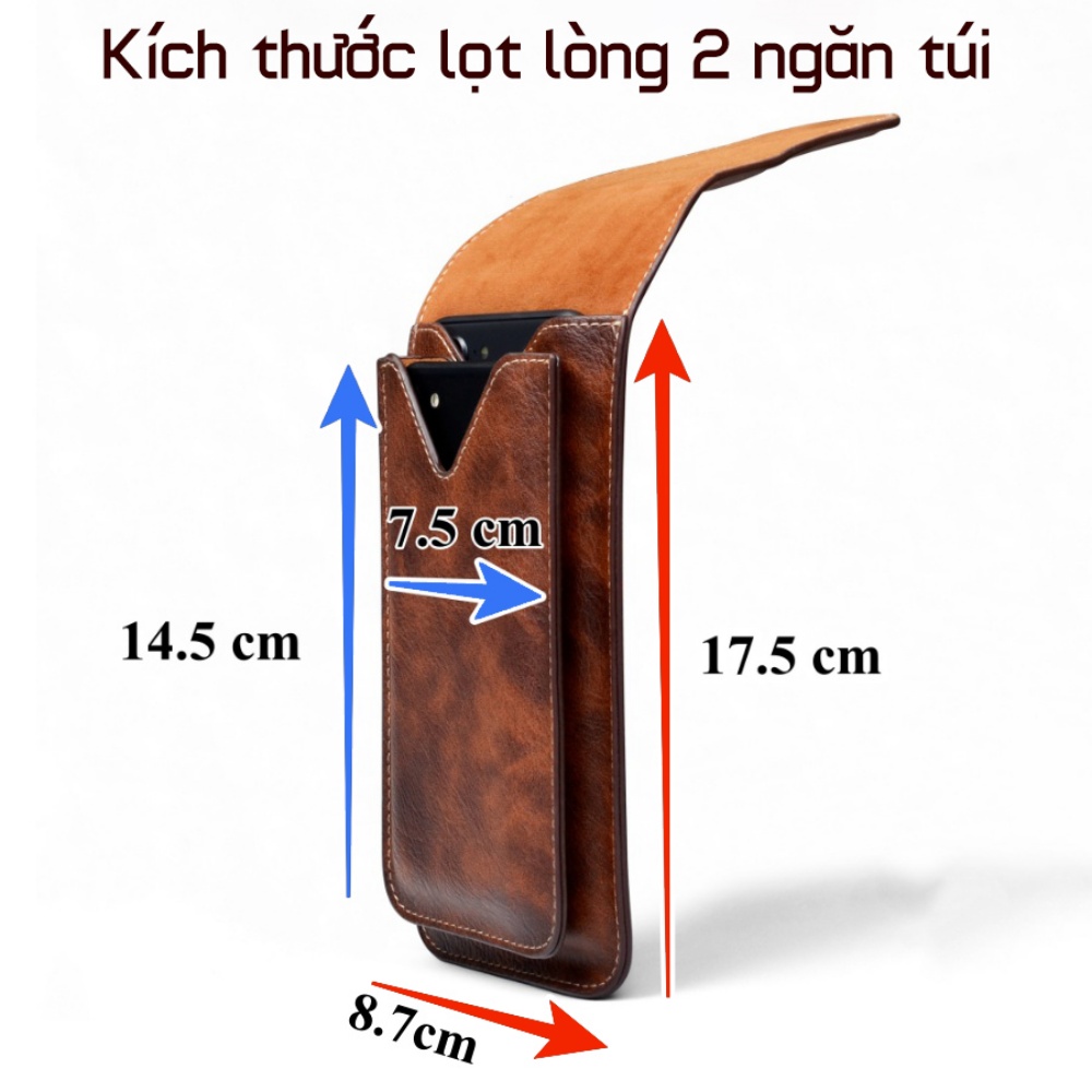 Túi 2 ngăn đeo hông thắt lưng loại đứng cho điện thoại, ngăn nhỏ 7.5x14.5cm, ngăn lớn: 8.7x17.5cm - Hàng chính hãng