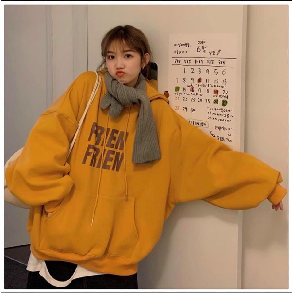 Áo Khoác Hoodie Tròng Đầu FRIEN Kiểu Tay Phồng Dáng Rộng Phối Nón Chất Nỉ Bông Dày Dặn Siêu Cá Tính