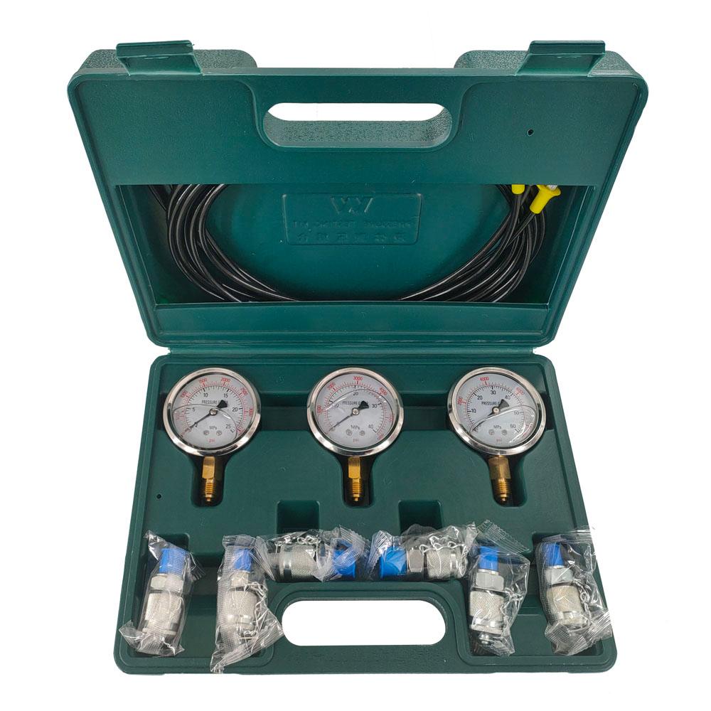 Hydraulic Pressure Gauge Kit Excavator Hydraulic Kit Pressure Meauring Device with 6 Test Couplings 3 Pressure Gauges 3 Test Hose for Excavator Construction Machinery