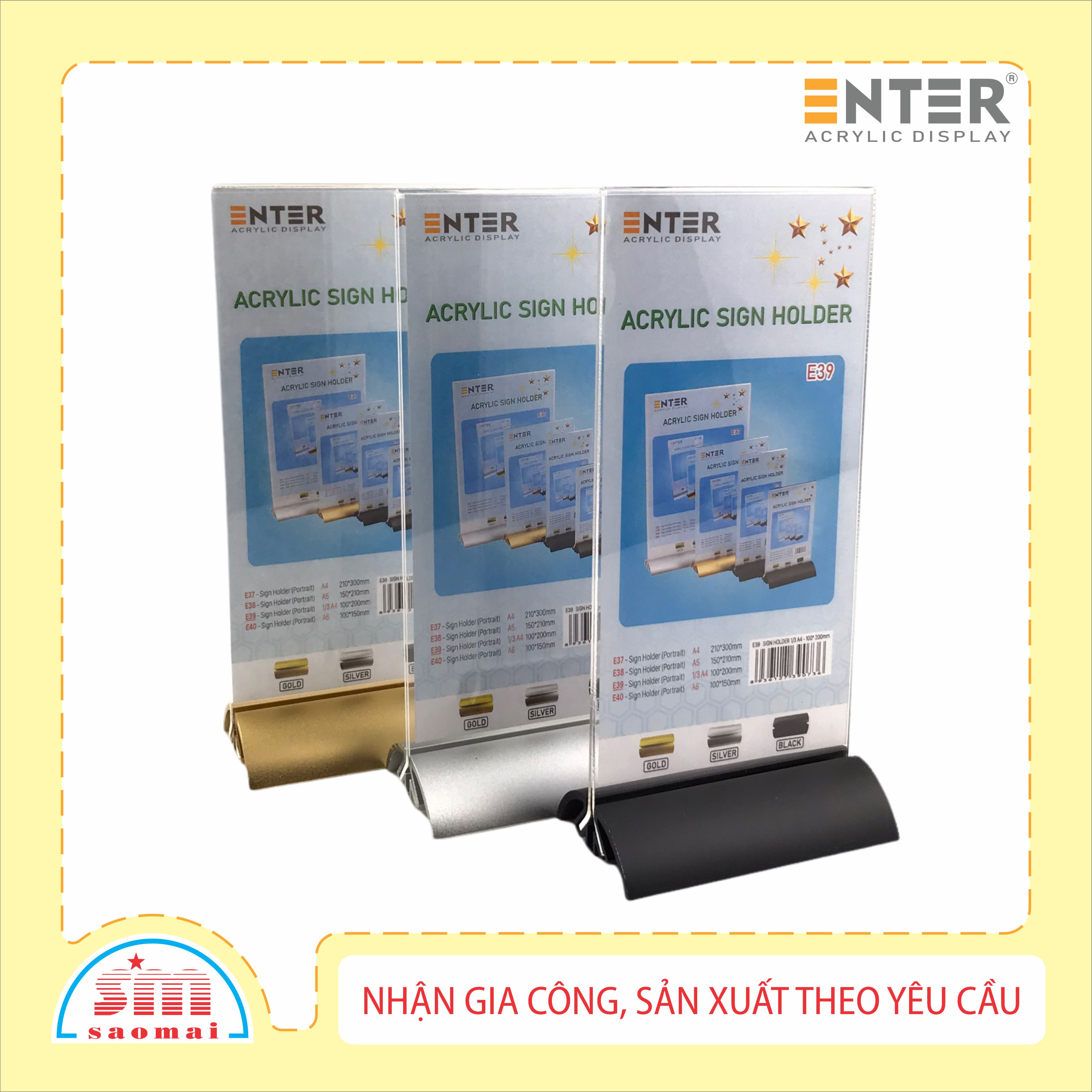 Kệ 2 mặt mica Enter E39 10x20cm đế nhôm cao cấp 1/3 A4