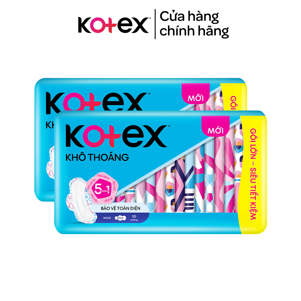 Combo 2 gói băng vệ sinh Kotex khô thoáng dày cánh 20 miếng