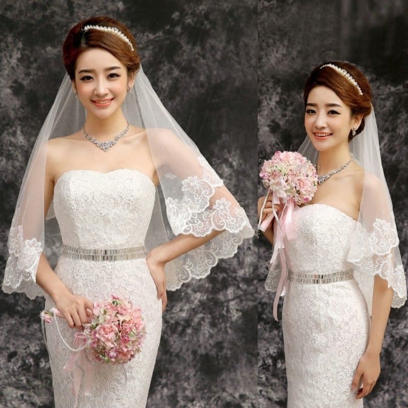 Voan cài tóc, Mạng che mặt dạng miếng cho Cô dâu và Dạ hội, đi tiệc, sự kiện màu trắng kem viền ren