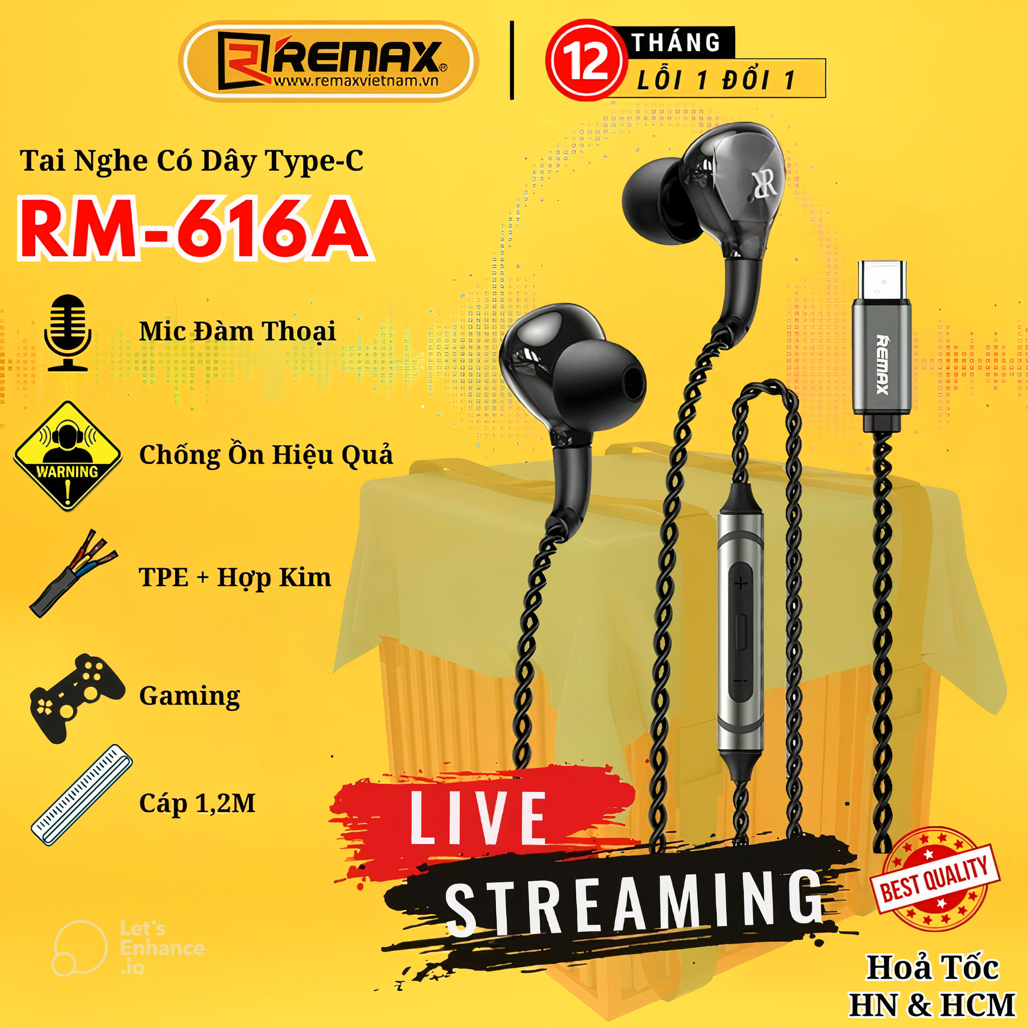 Tai Nghe Gaming Có Dây Chân Type C Remax RM-616a Âm Thanh Chân Thực, Không Bị Trễ, Bass Mạnh Mẽ- Hàng Chính Hãng Remax