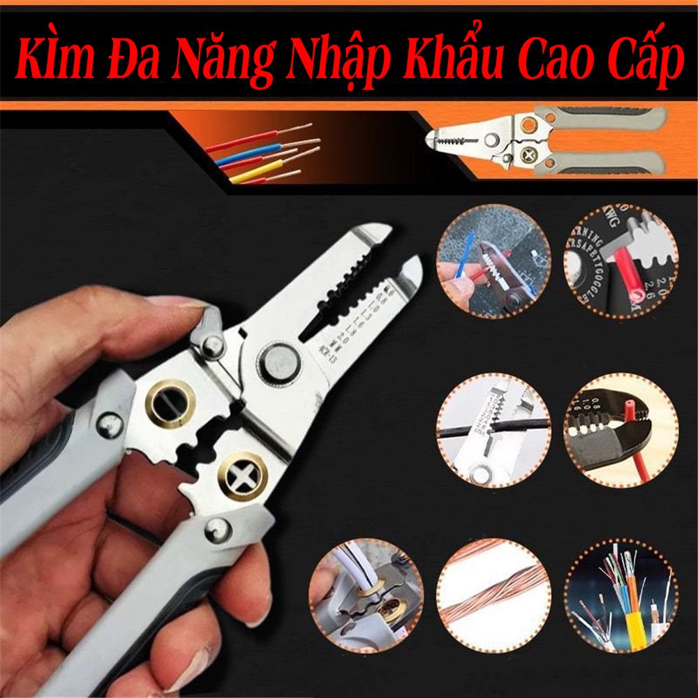 Kìm cắt tuốt dây điện đa năng cho thợ điện 8 trong 1 phiên bản cao cấp bằng thép hợp kim