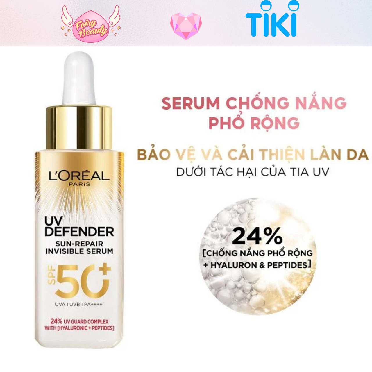 [L'OREAL PARIS] Serum Chống Nắng Vô Hình, Bảo Vệ Toàn Diện Làn Da SPF 50+ UV Defender Sun-Repair Invisible Serum 30ml