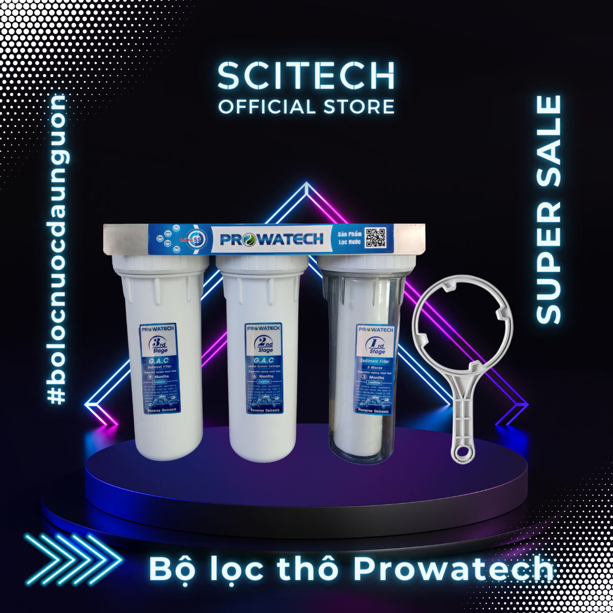 Bộ lọc nước sinh hoạt, bộ ba lọc thô 10 inch Prowatech by Scitech - Hàng chính hãng
