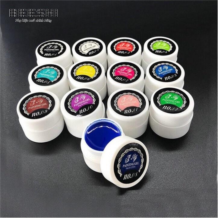 Set gel vẽ hoạt hình 12 hũ vẽ móng nail vẽ cọ bản tròn - beeshi shop nail