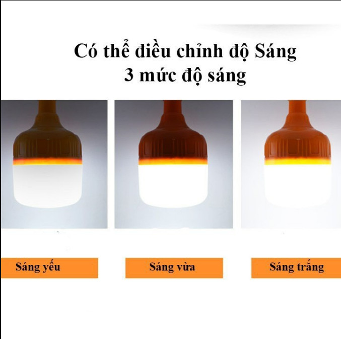Bóng đèn tích điện 100W 150W sạc pin qua cổng usb ánh sáng Led sáng liên tục từ 6-8h chịu nắng mưa
