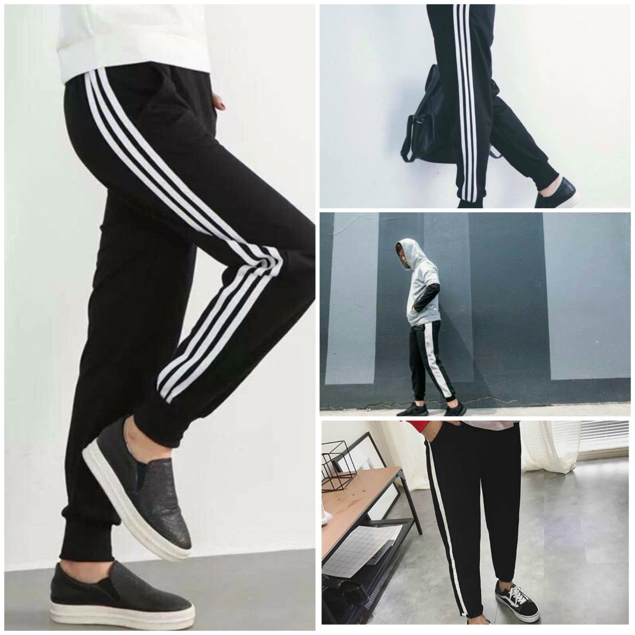 Quần Jogger Thun Nỉ Dài 1 - 3 Sọc Có Bo Gấu - Nhóm Nam Nữ , Cặp Đôi Mặc Thể Dục - Đi Học