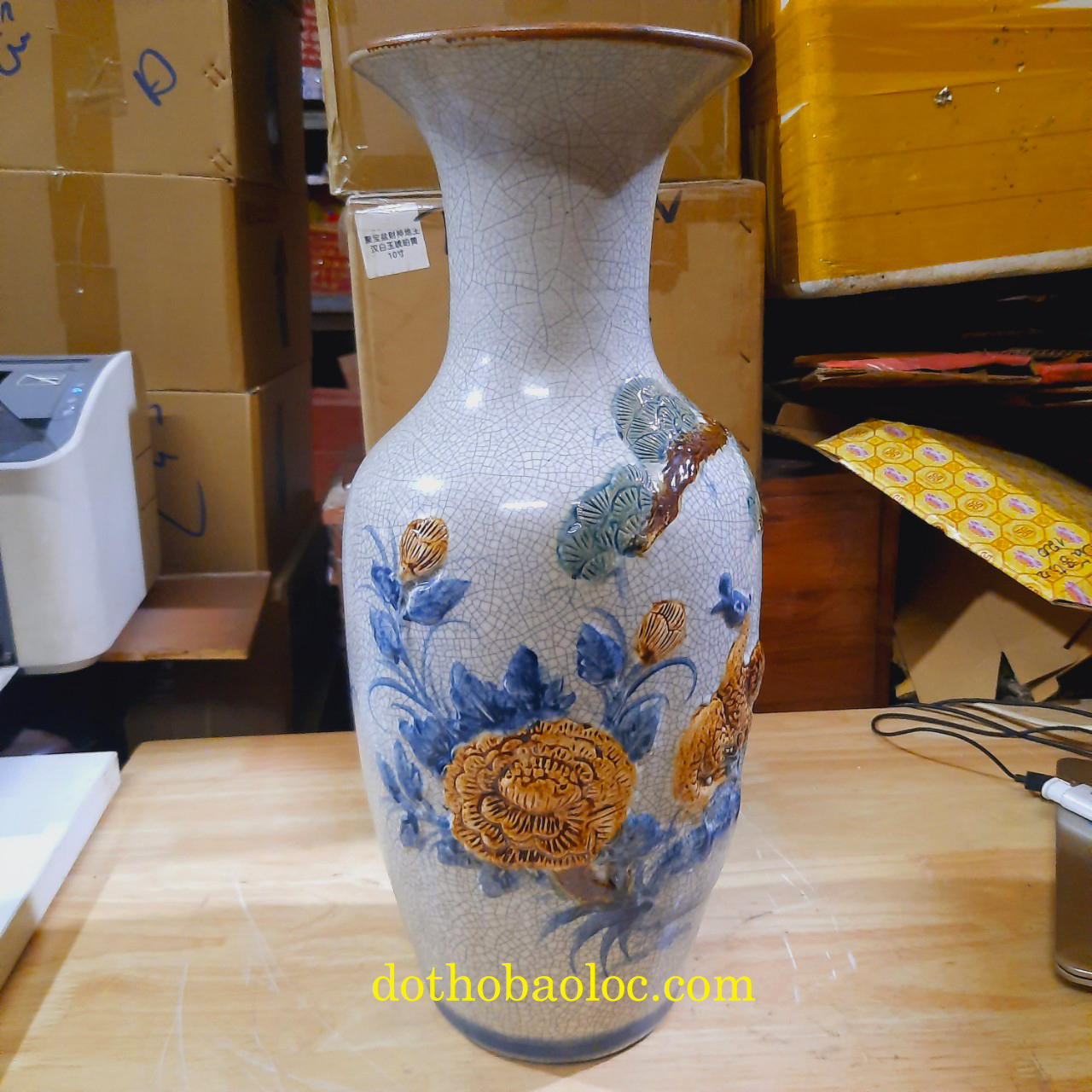 Lục bình men rạn giả cổ gốm Bát Tràng cao 46cm