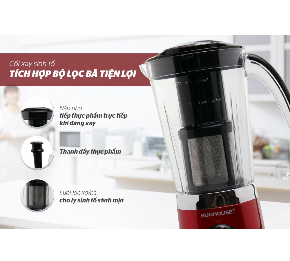 Máy Xay Sinh Tố 3 Cối Sunhouse SHD5322 (1.25L) - Đỏ - Hàng chính hãng