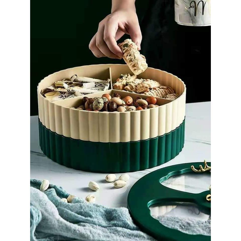 Hộp mứt nhựa tết đựng bánh kẹo 2 tầng con hươu phong cách Châu Âu màu xanh sang trọng MiibooShi SA1016