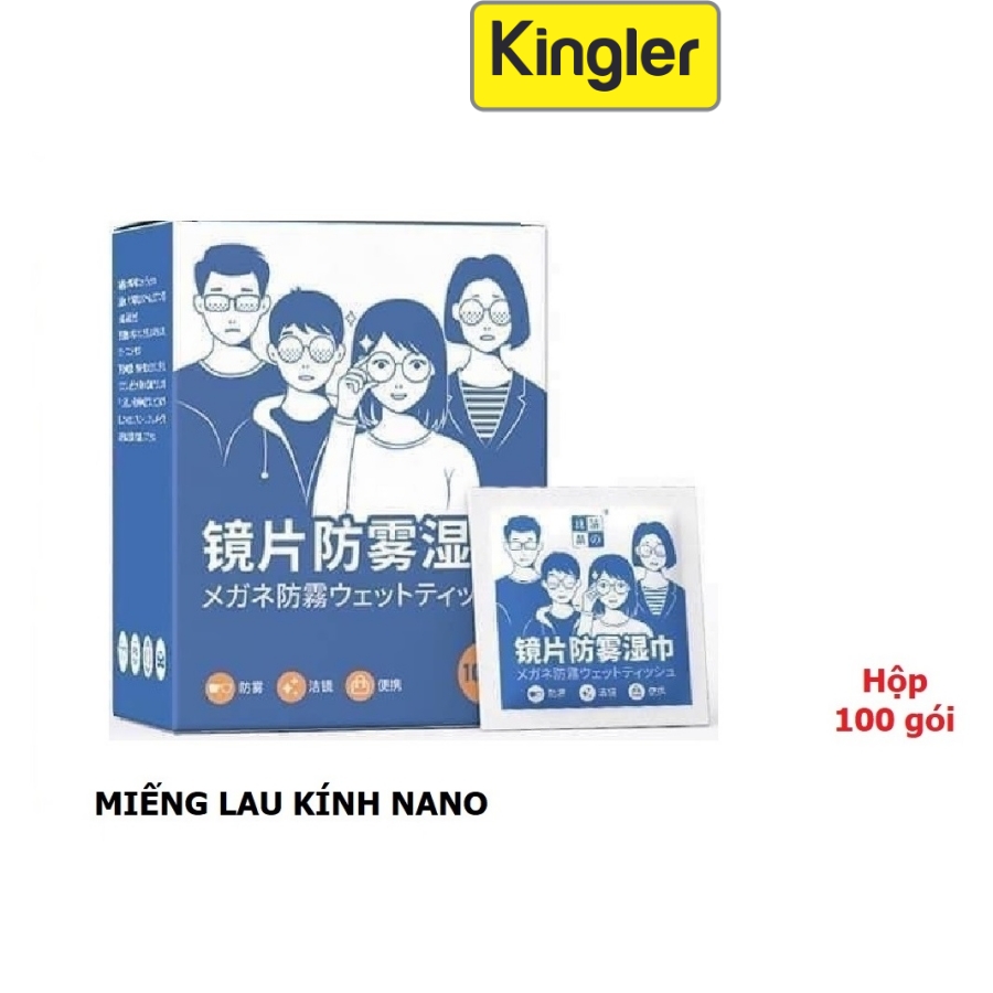 Hộp 100 Gói, Miếng Khăn Ướt Lau Kính Nano, Chống Bám Bụi Bẩn, Vân Tay Trên Kính Mắt, Khăn Lau Kính - Kingler 7227