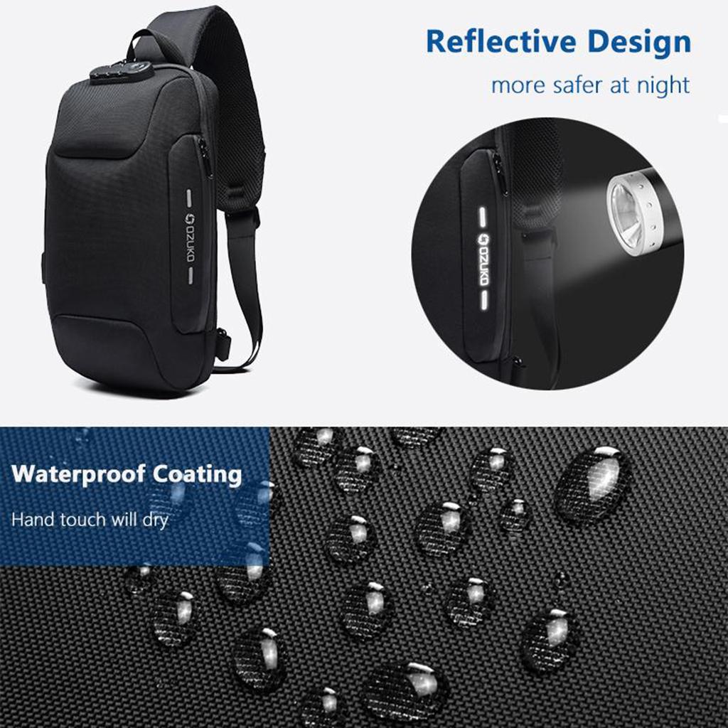 Anti Theft Sling Bag Chest Bag with USB Charging Port Lightweight Daypack Cross Body Large Capacity USB Charge Rucksack for Men Travel Hiking Cycling
