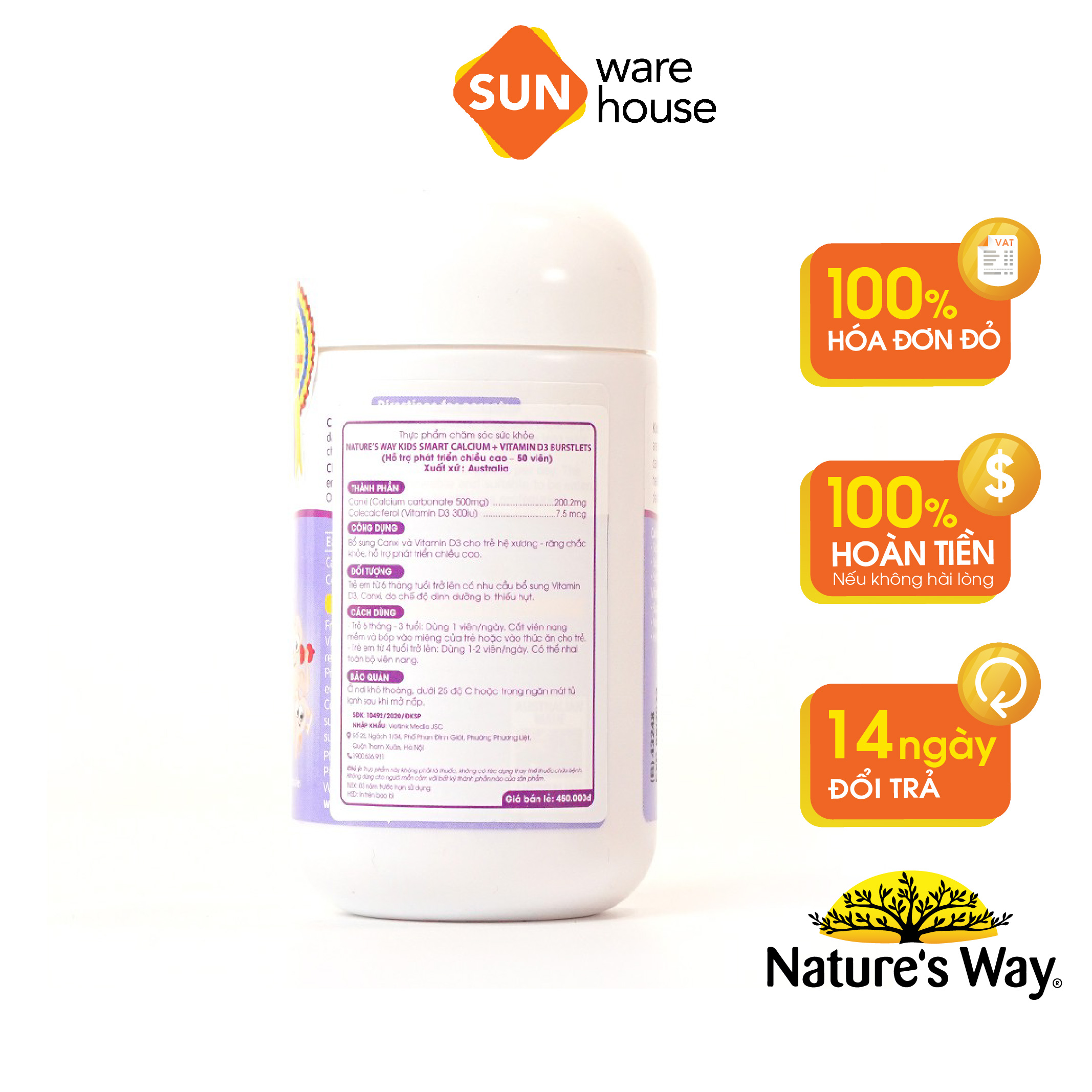 Viên Nhai Cho Bé Nature’s Way Kids Smart Calcium + Vitamin D3 Burstlets Bổ Sung Canxi Phát Triển Chiều Cao 50 Viên