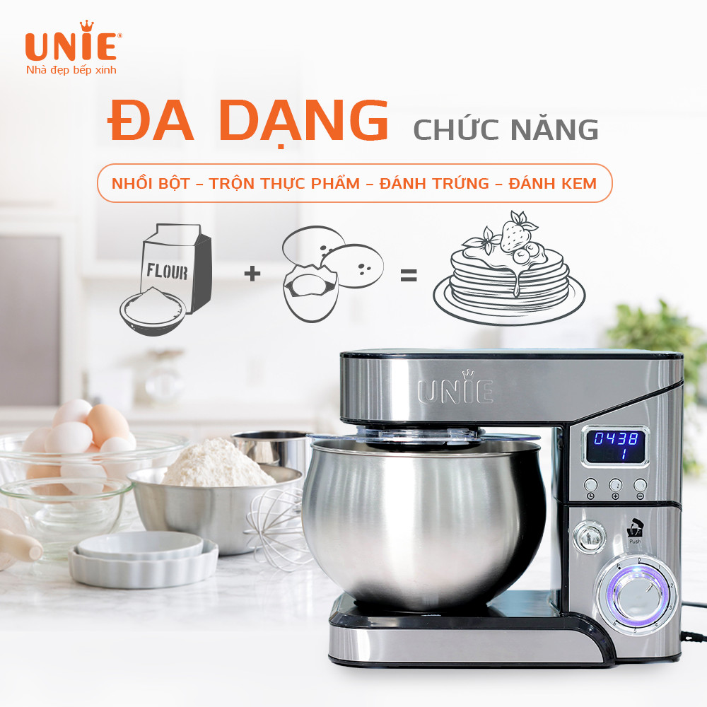 Máy Trộn Bột Đánh Trứng Đa Năng Unie EM2 Tiêu Chuẩn Đức Công Suất 1000W Dung Tích 5L- Hàng Chính Hãng