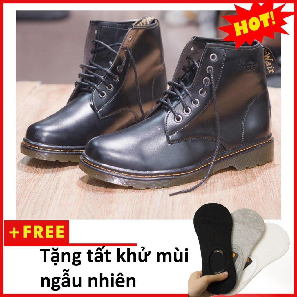 Giày Boot Nam Cổ Lửng Đế Khâu Da Trơn Màu Đen Cực Chất - M354-DEN