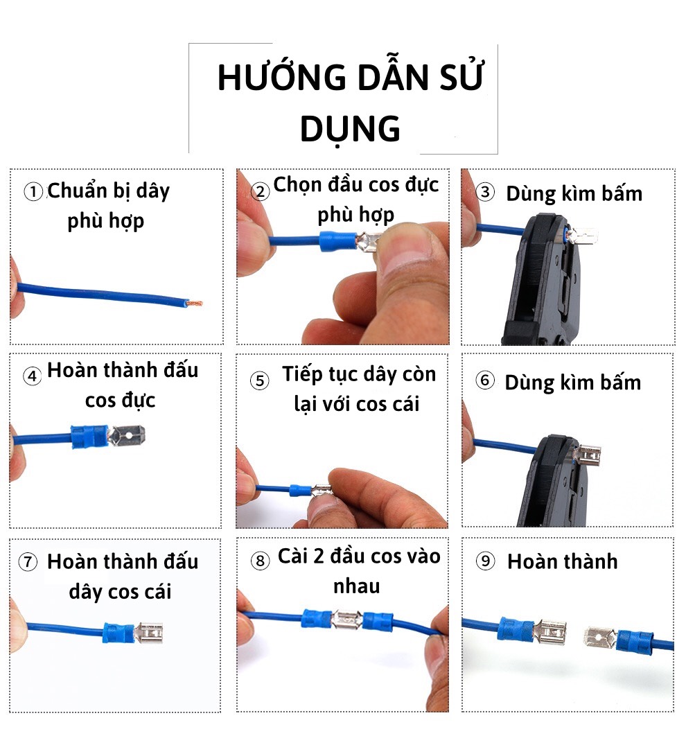 Combo 100c Đầu Cos Gài, cos ghim đực cái,cốt ghim dẹp đực cái, đầu cosse cắm đực cái