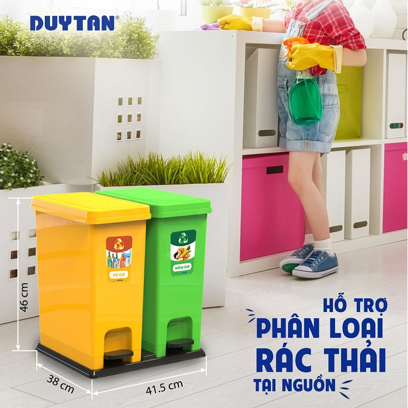 Thùng Rác Cao Cấp ECO Bộ 2 DUY TÂN 0953/2 - 2 Ngăn - Mỗi Ngăn 20L | Phân Loại Rác Hữu Cơ Và Nhựa