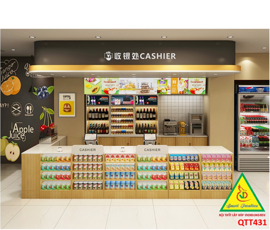 Quầy tính tiền, Bàn thu ngân cho cửa hàng tiện lợi, siêu thị mini QTT431 - NỘI THẤT LẮP RÁP VIENDONGADV