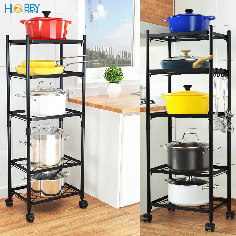 Kệ đựng xoang nồi nhà bếp 5 tầng lắp ráp tiện dụng Hobby Home Decor KB5T - sơn tĩnh điện và có bánh xe di chuyển