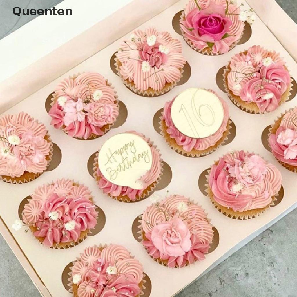 Queenten 10pcs Happy Birthday Cupcake Topper Acrylic Rose Gold Circle Cake Topper VN