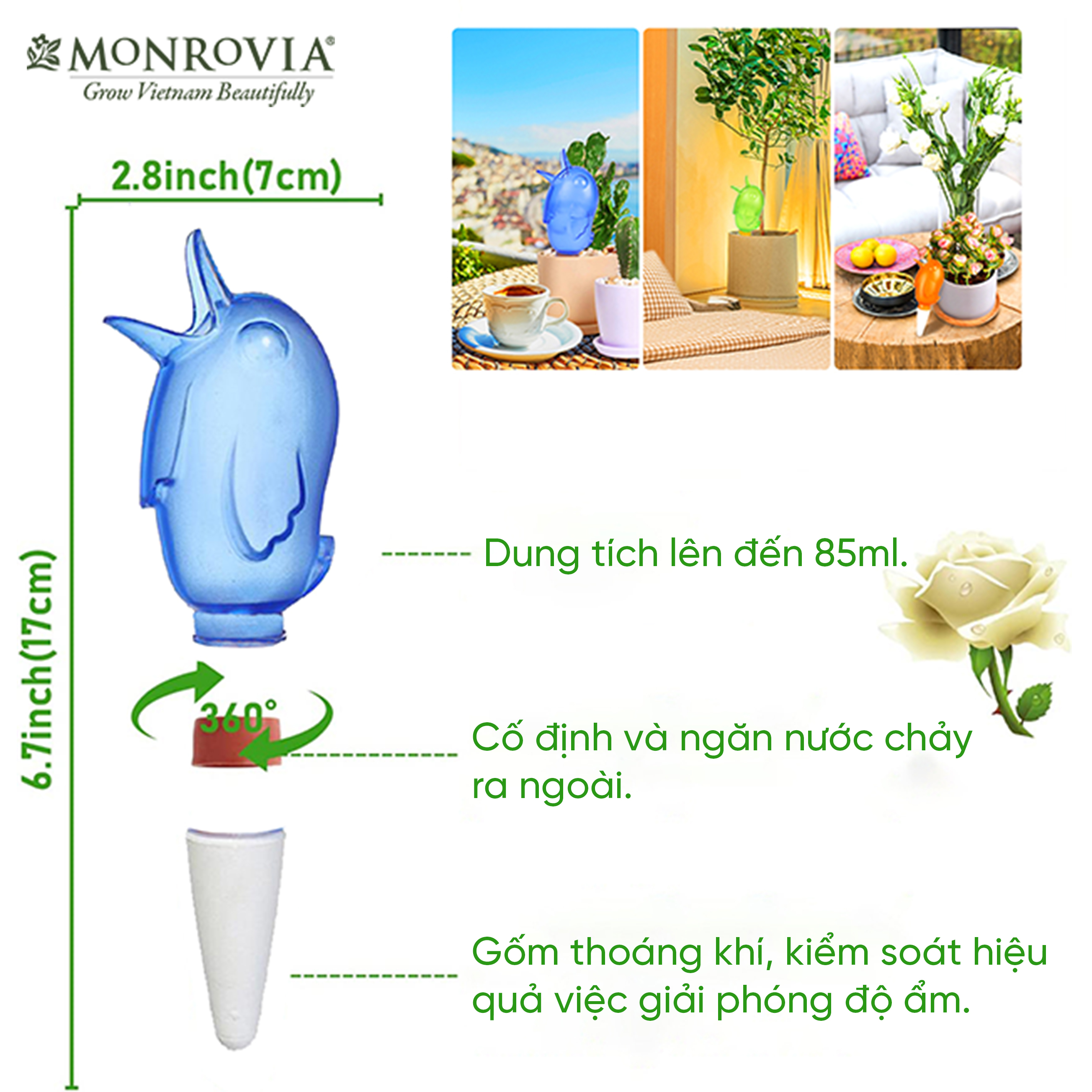 Đầu tưới cây tự động Monrovia hình con chim, tưới nhỏ giọt, kéo dài 24h, tiêu chuẩn Châu Âu