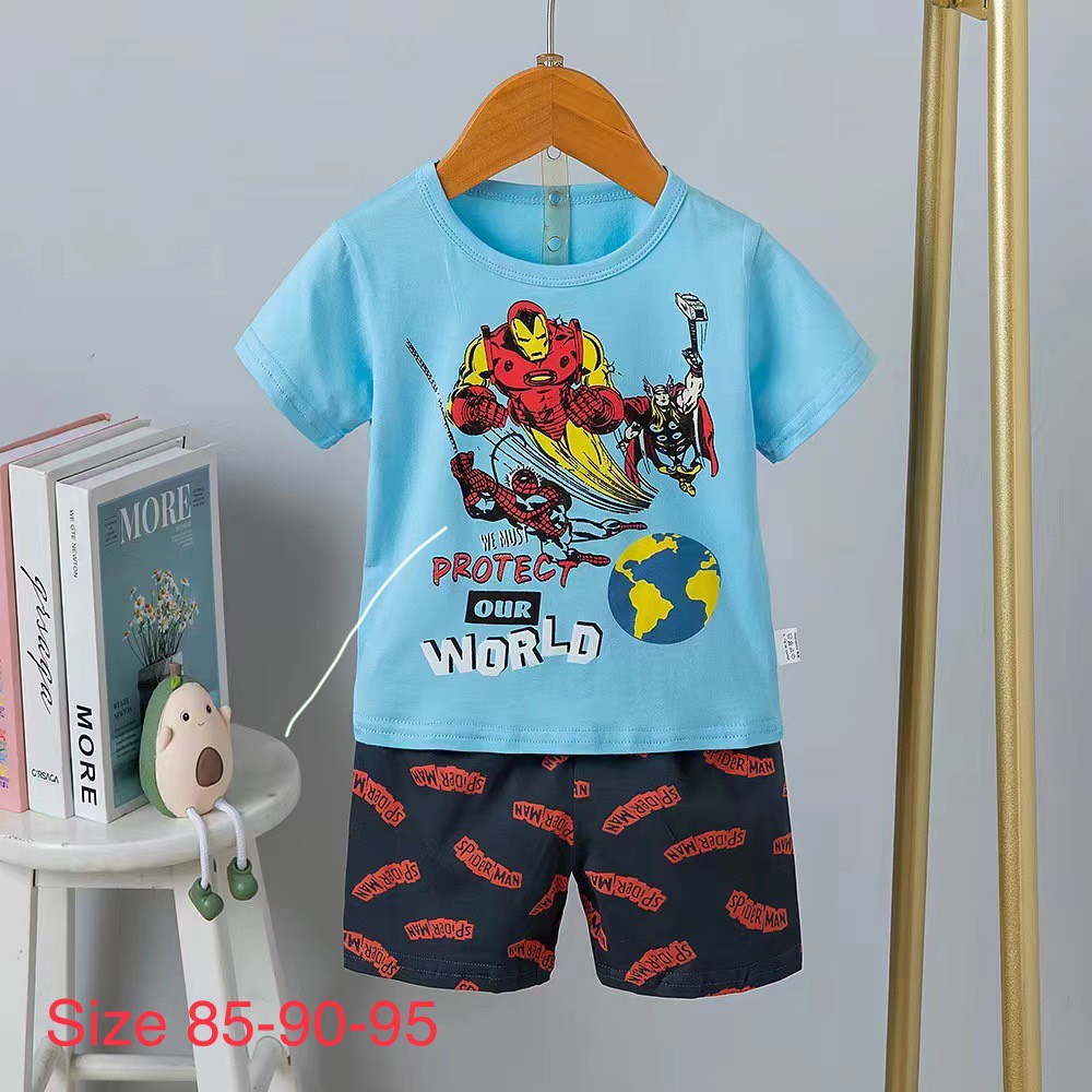 Đồ bộ bé trai - Bộ thun Cotton Quảng Châu xuất Hàn cho bé trai từ 26-36kg