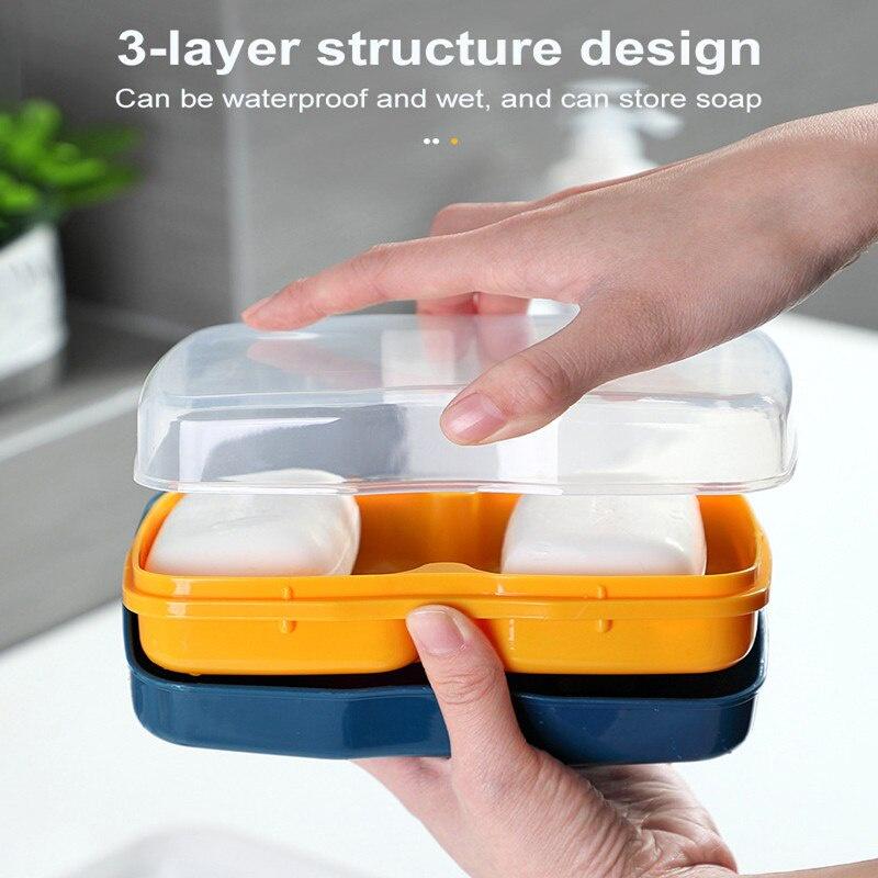 Double Layer With Cover Soap Box Bathroom Holder Dish Storage Plate Tray Soap Holder Case Supplies Bathroom Gadgets Bathroom