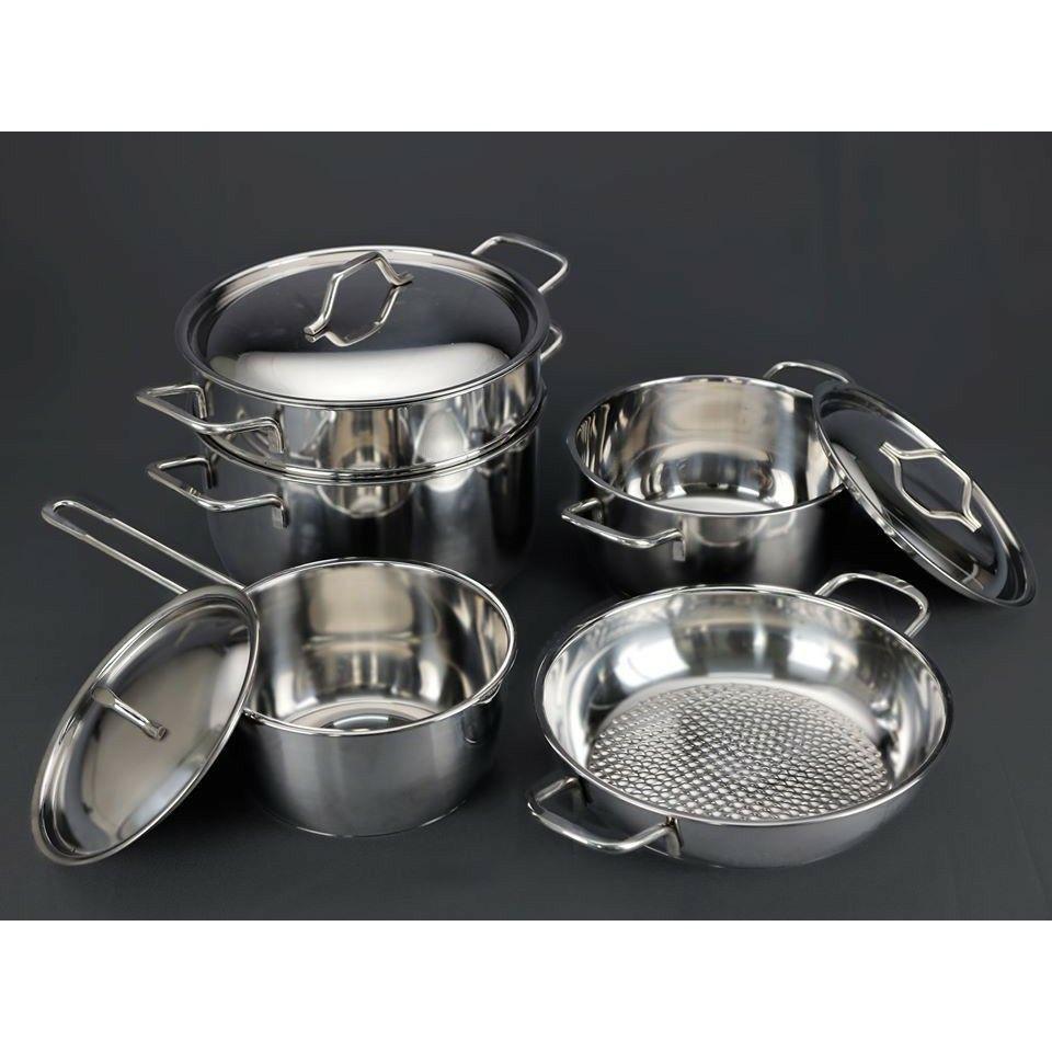 Bộ nồi FIVESTAR 5 chiếc 3 đáy nắp inox