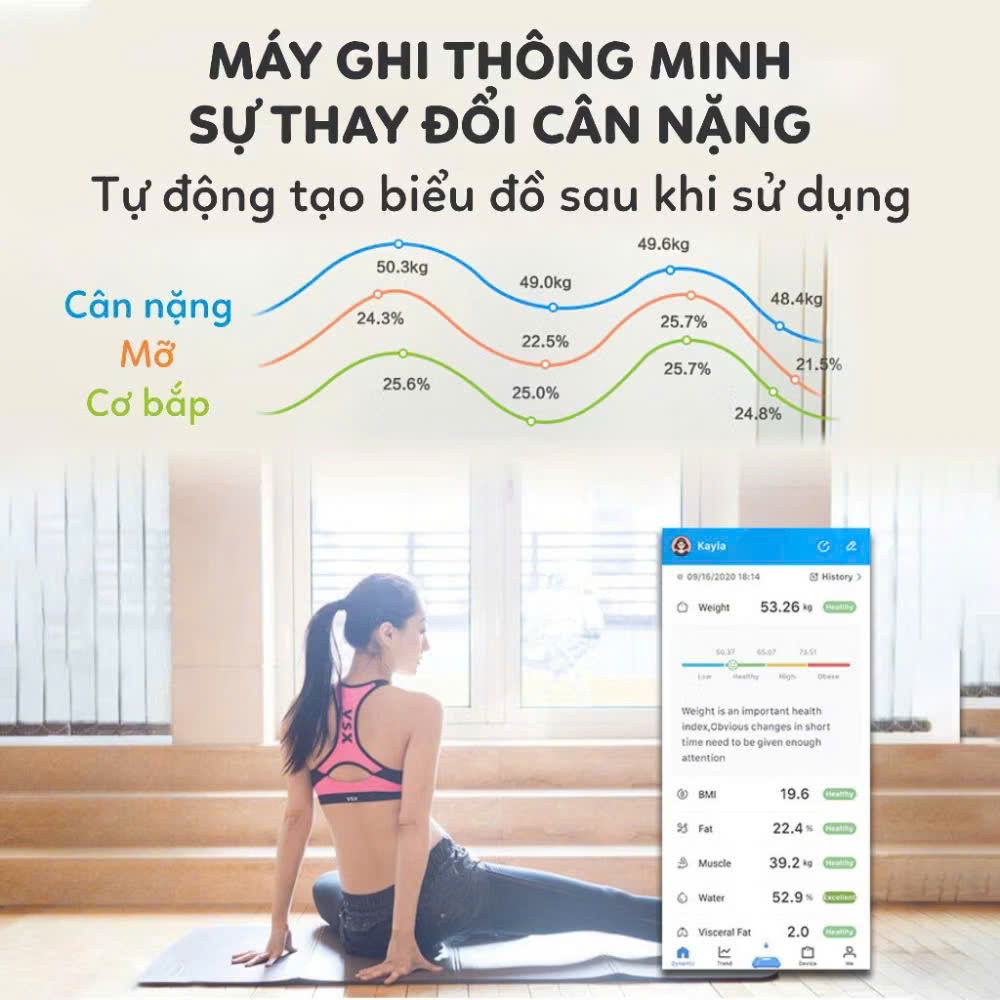 Cân Điện Tử Bluetooth Sạc USB, Cân Sức Khỏe Thông Minh Kết Nối App Đo Chỉ Số Cơ Thể Chính Xác - HÀNG CHÍNH HÃNG MINIIN